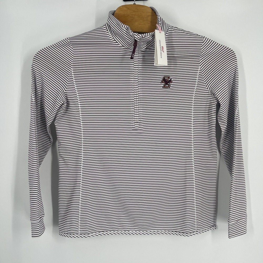Vineyard Vines Mens Boston College Sankaty Quarter Zip Striped Pullover Sz L